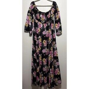 Torrid Floral Smocked Maxi Dress Off Shoulder Flare Bell Sleeve Boho Sz 0
